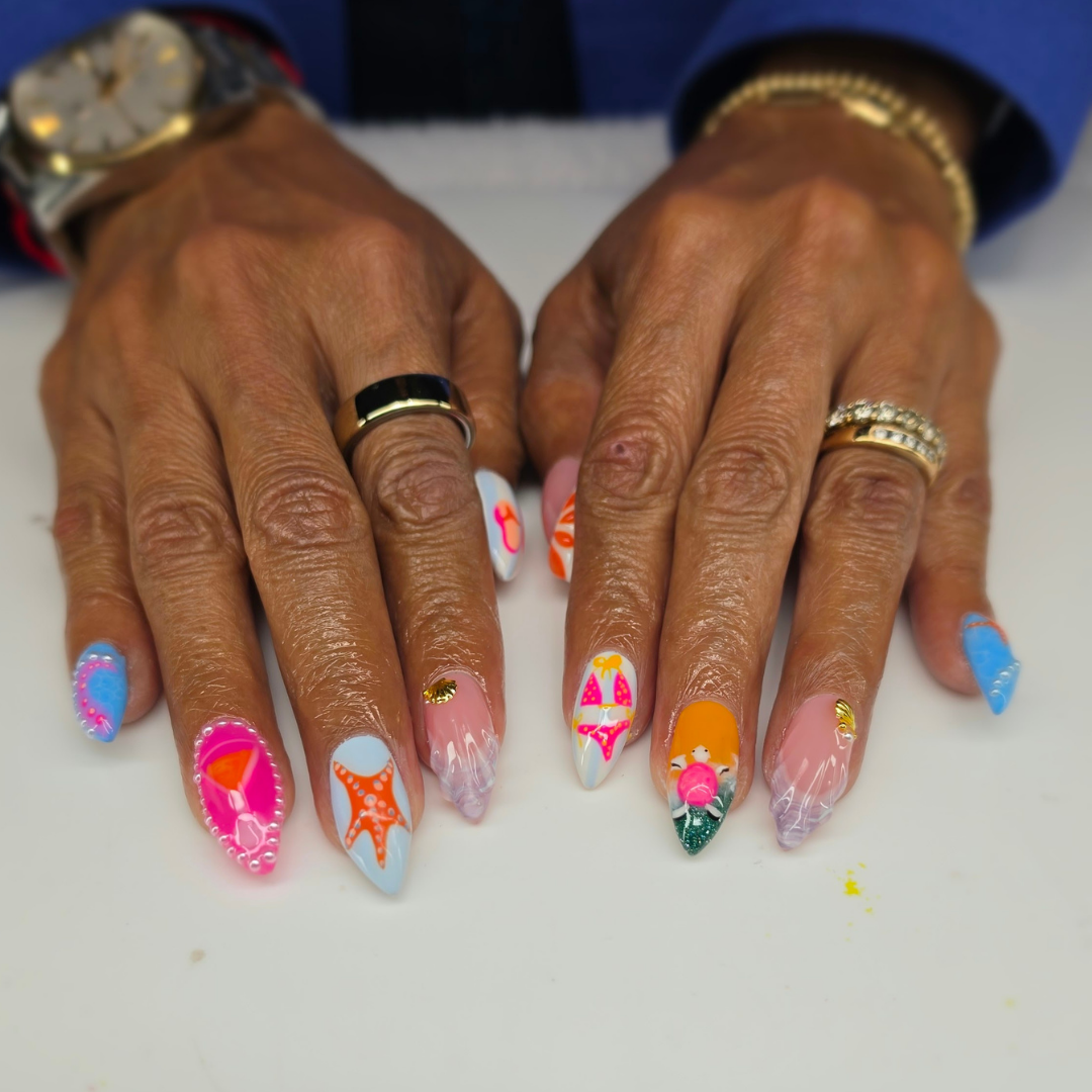 Summer-themed polygel nail set by Glam Nailz by Chloe, San Antonio